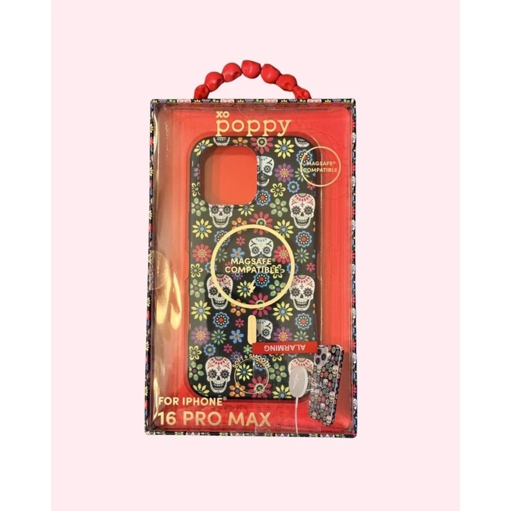 NIB XO Poppy iPhone 16 Pro Max MagSafe Case Sugar Skull Floral Silicone Black